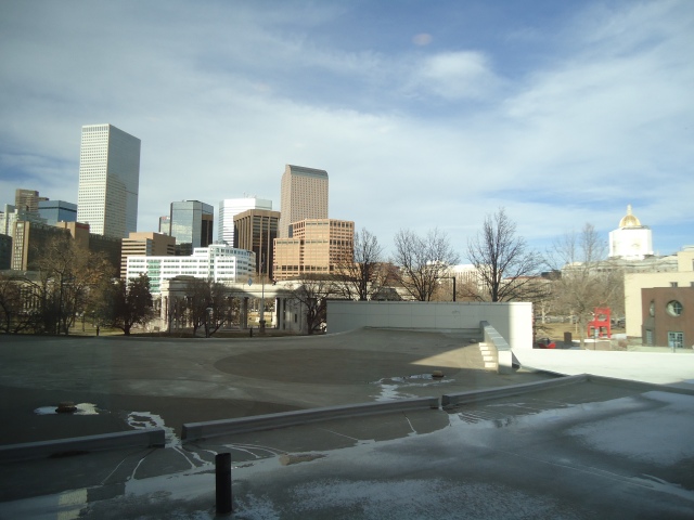 A view of the Denver skyline from the Denver Art Museum.